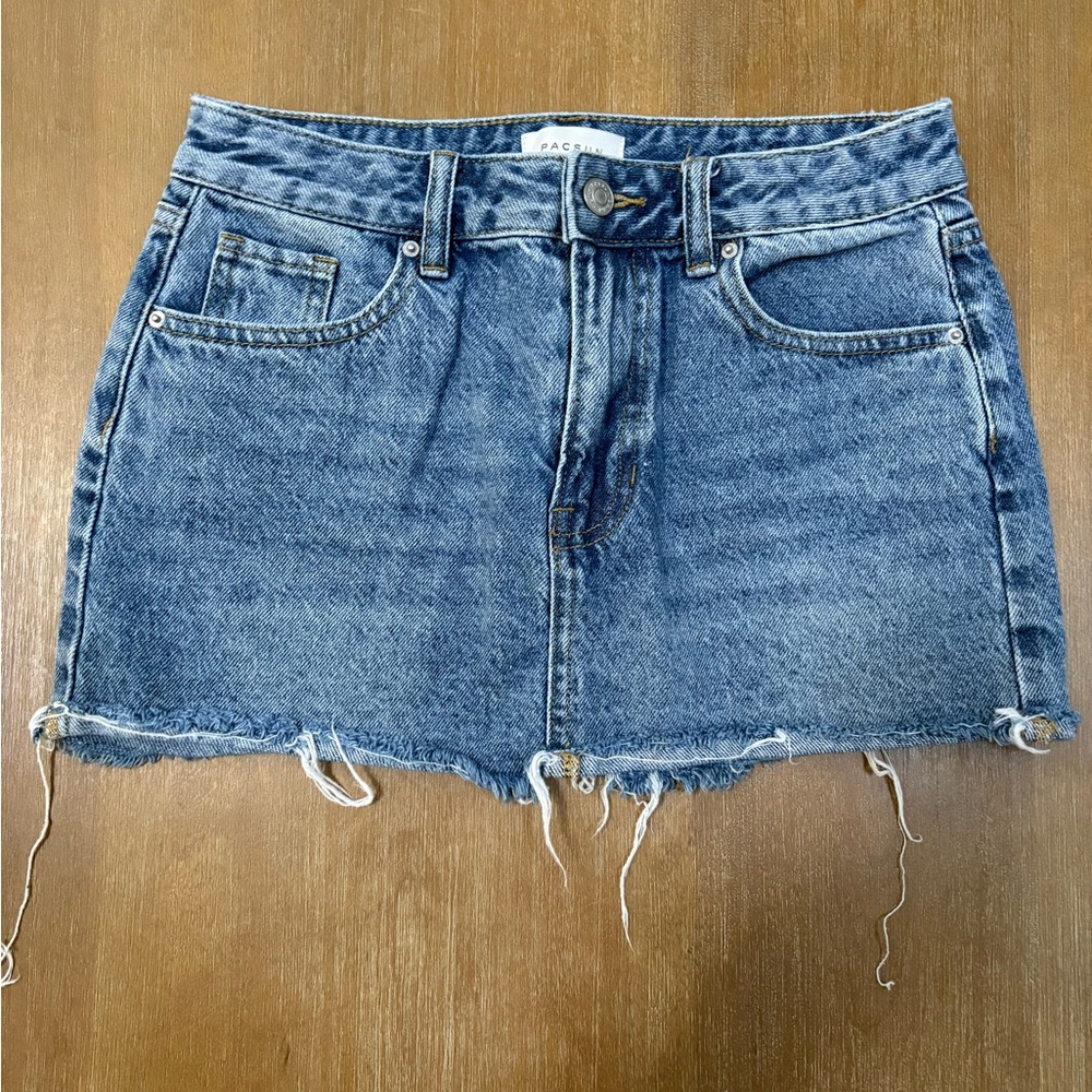 Pacific Sunwear Blue Frayed Hem Mini Skirt